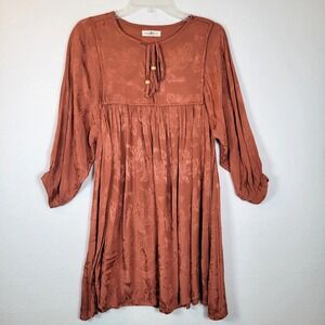 Natural Life Womens Rose Mini Floral Jacquard Rust Dress Size Small Orange Boho